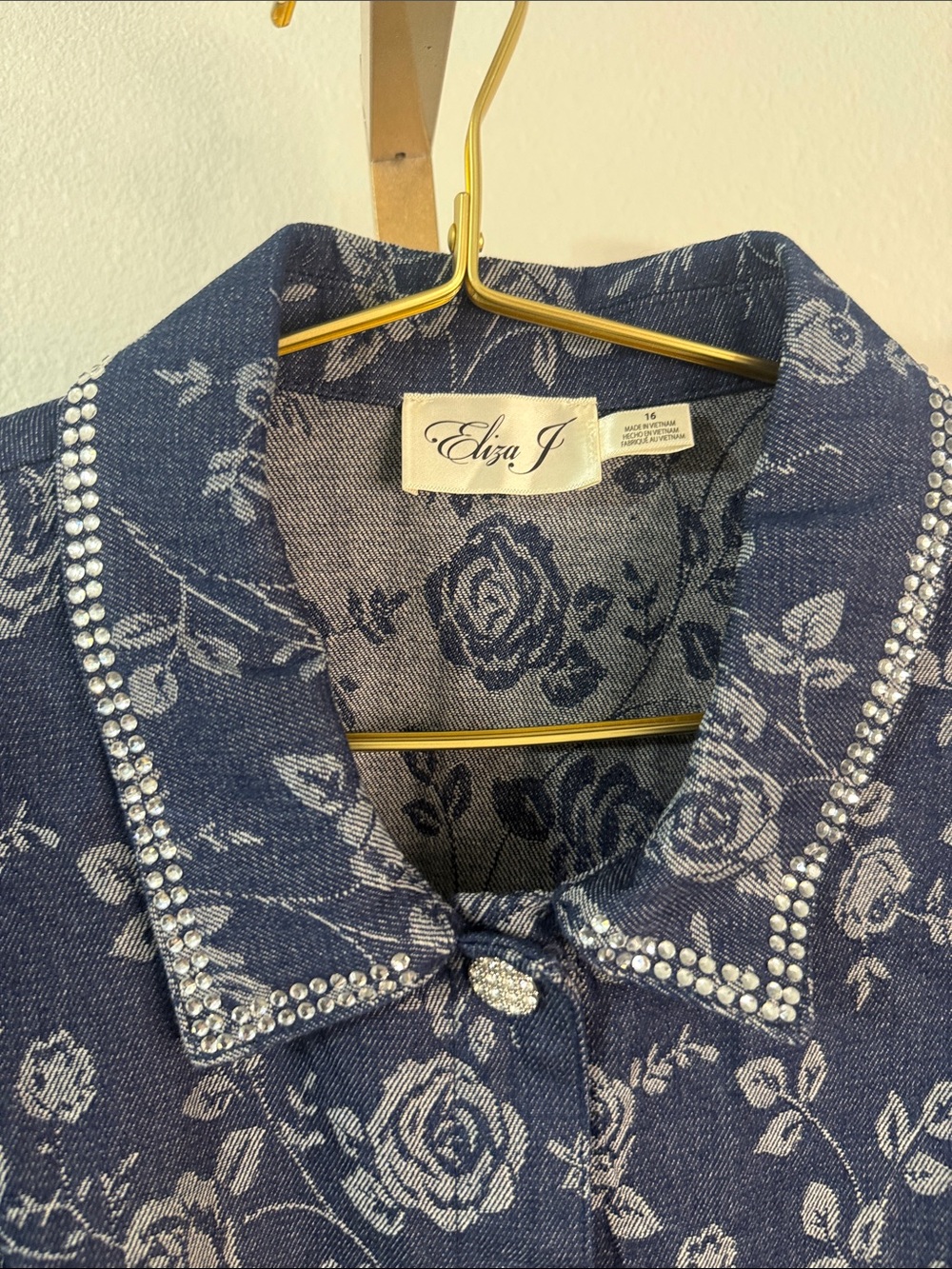 Eliza J -Navy and Light Blue Floral Jacquard Dress with sequin accents- Size 16 - Picture 5 of 11